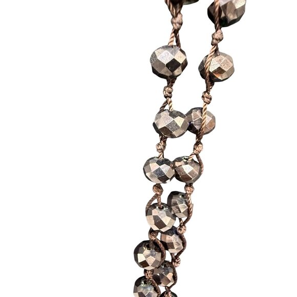 Brown Faceted Beaded Cord Strand Long Necklace Hippie Boho Bohemian - Picture 3 of 4